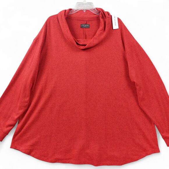 Lane Bryant Shirt Womens 26/28 Red Cowl Neck Long Sleeve Tunic Plus Size Knit - Picture 1 of 8